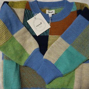 Brand new Oeuf  Oeuf boys cerulean/multi  sweater size 4-5